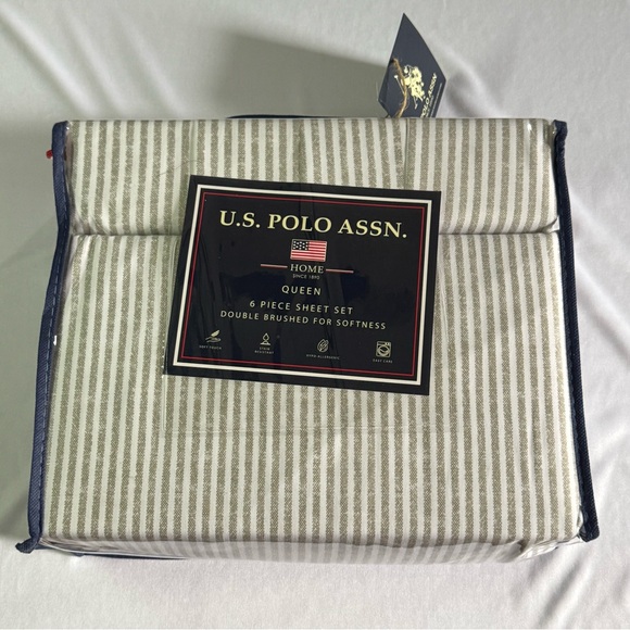NEW U.S.Polo Assn. 6 Piece Queen Sheet Set Double Brushed Soft Classic Stripe - Picture 2 of 5